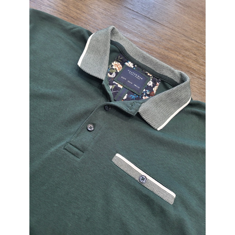 Cactus Man Ricky Singh Men's Hunter Green Polo Shirt Size Medium Golf Stretch